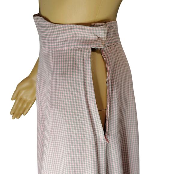 1950s Handmade Pink Gray Checkered Full Circle Midi Skirt Side Zipper Size 0 - Picture 2 of 11